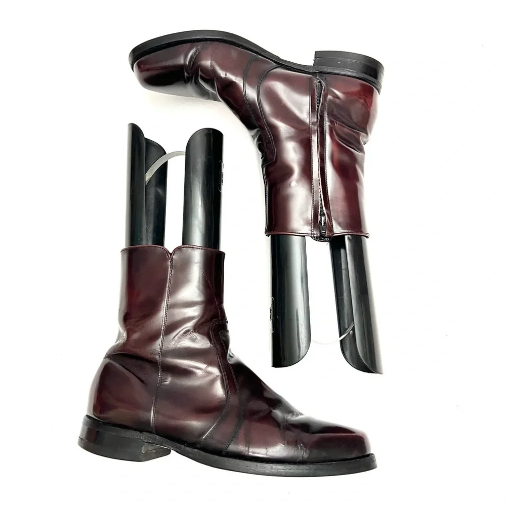 FLORSHEIM | Vintage 1970s men's dark oxblood leather shiny zip up ankle boots